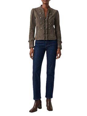 NWOT Chelsea28 Suede Military Jacket Size XS Brown Zip Close Ruffles